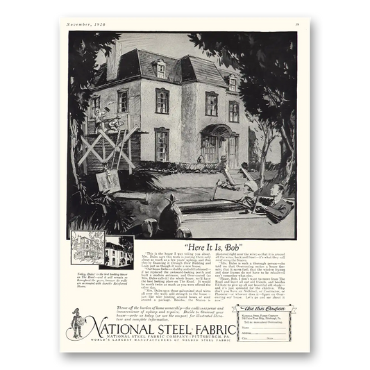 1926 National Steel Fabric Here It Is Bob Vintage Magazine Print Ad