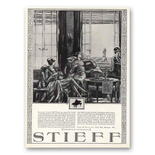 1926 Stieff Piano For Nearly a Century Vintage Magazine Print Ad