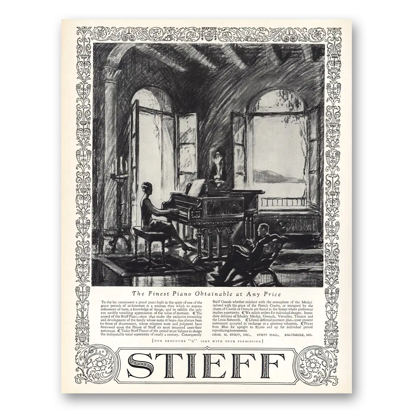 1926 Stieff Piano Obtainable at Any Price Vintage Magazine Print Ad