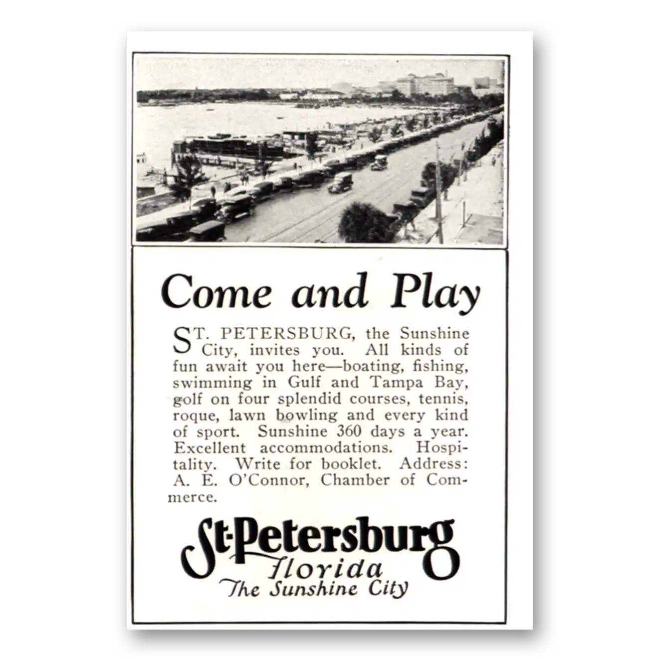 1926 St Petersburg Florida Come and Play Vintage Magazine Print Ad