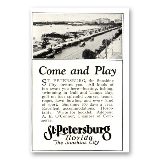 1926 St Petersburg Florida Come and Play Vintage Magazine Print Ad