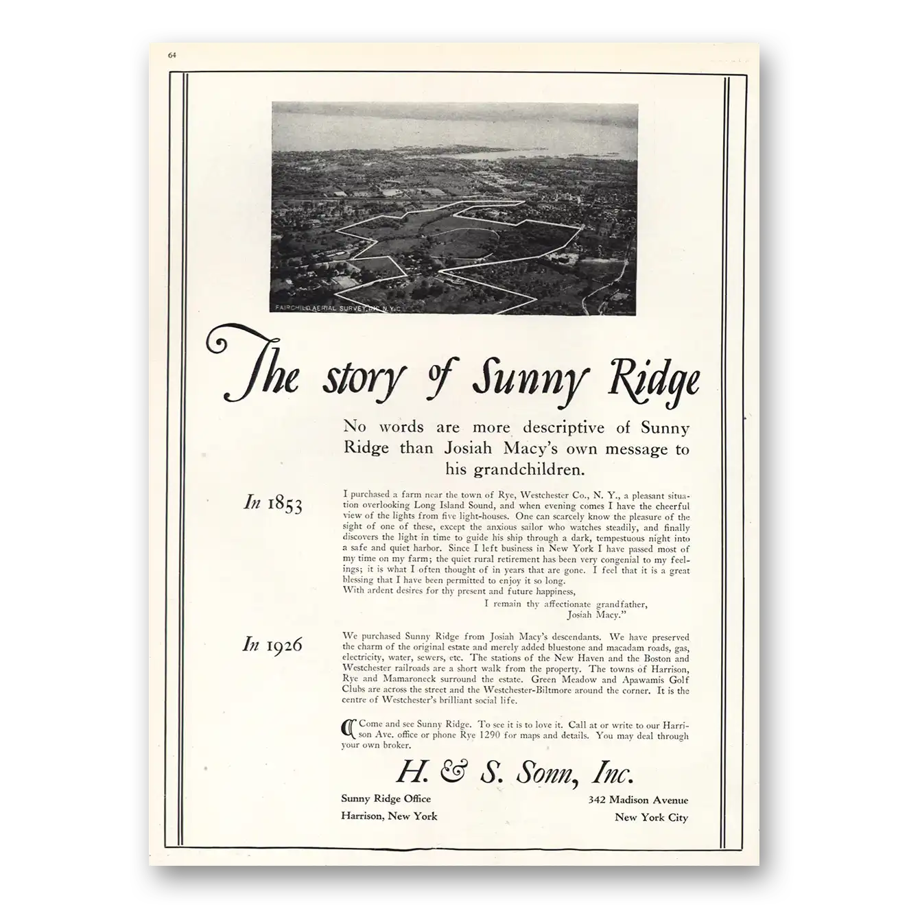 1926 H & S Sonn Story of Sunny Ridge Vintage Magazine Print Ad