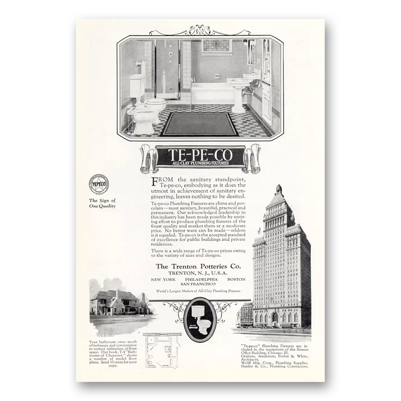 1926 Trenton Potteries Sanitary Standpoint Vintage Magazine Print Ad