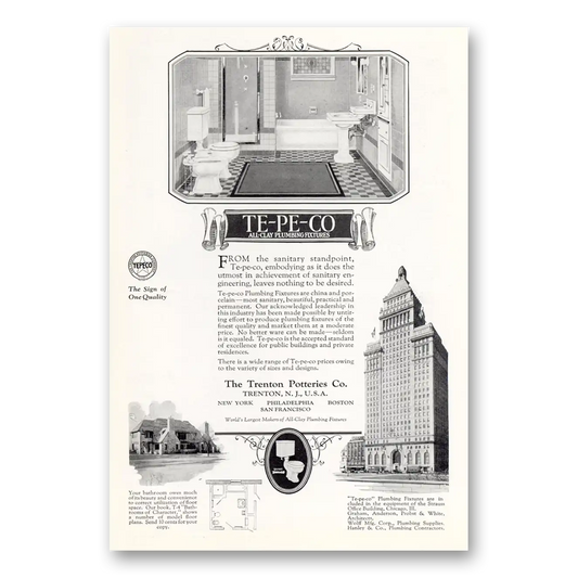 1926 Trenton Potteries Sanitary Standpoint Vintage Magazine Print Ad