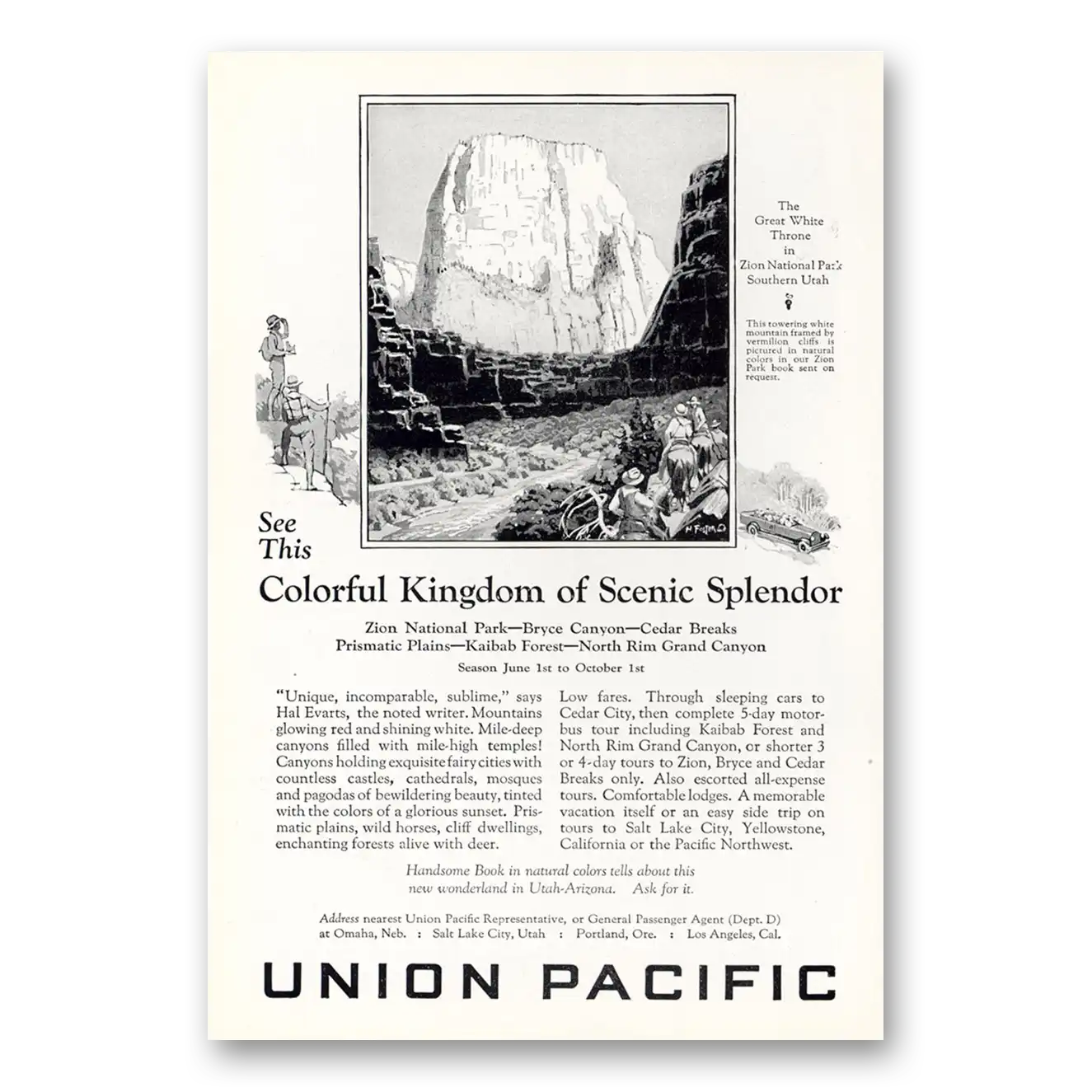 1926 Union Pacific Railroad Colorful Kingdom of Scenic Splendor Vintage Magazine Print Ad