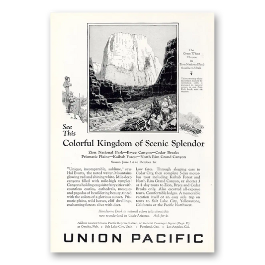 1926 Union Pacific Railroad Colorful Kingdom of Scenic Splendor Vintage Magazine Print Ad