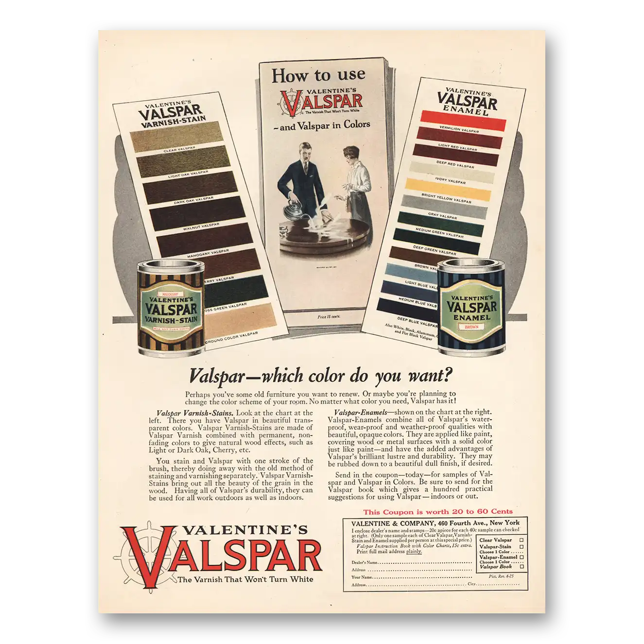 1926 Valspar Finishes Which Color Do You Want Vintage Magazine Print Ad