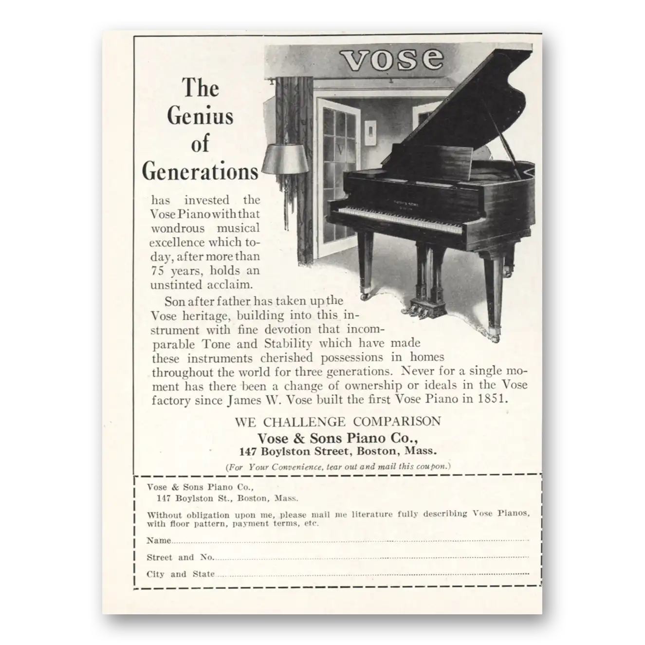 1926 Vose Piano Genius of Generations Vintage Magazine Print Ad