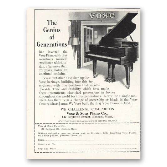 1926 Vose Piano Genius of Generations Vintage Magazine Print Ad