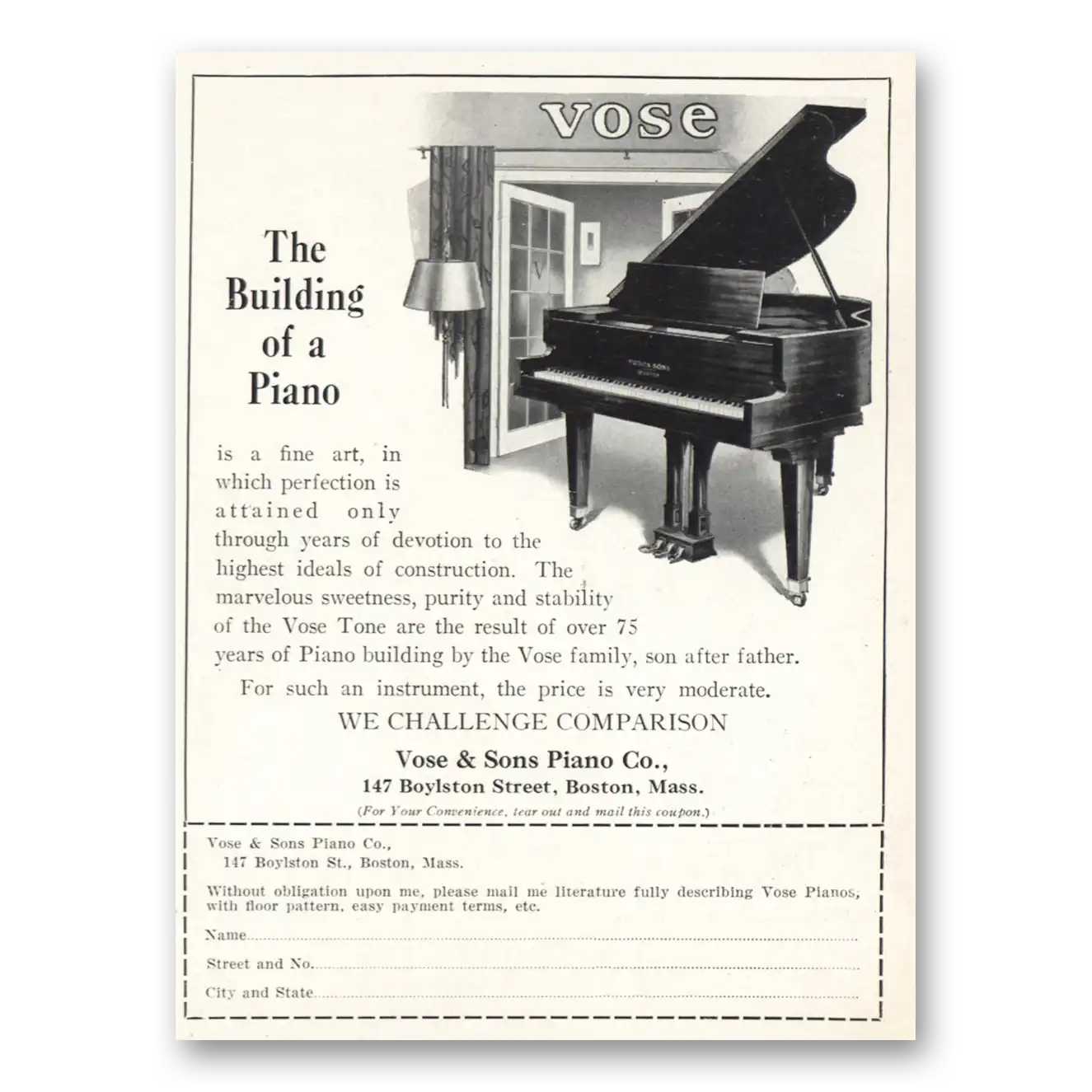 1926 Vose Piano Building of Piano Vintage Magazine Print Ad