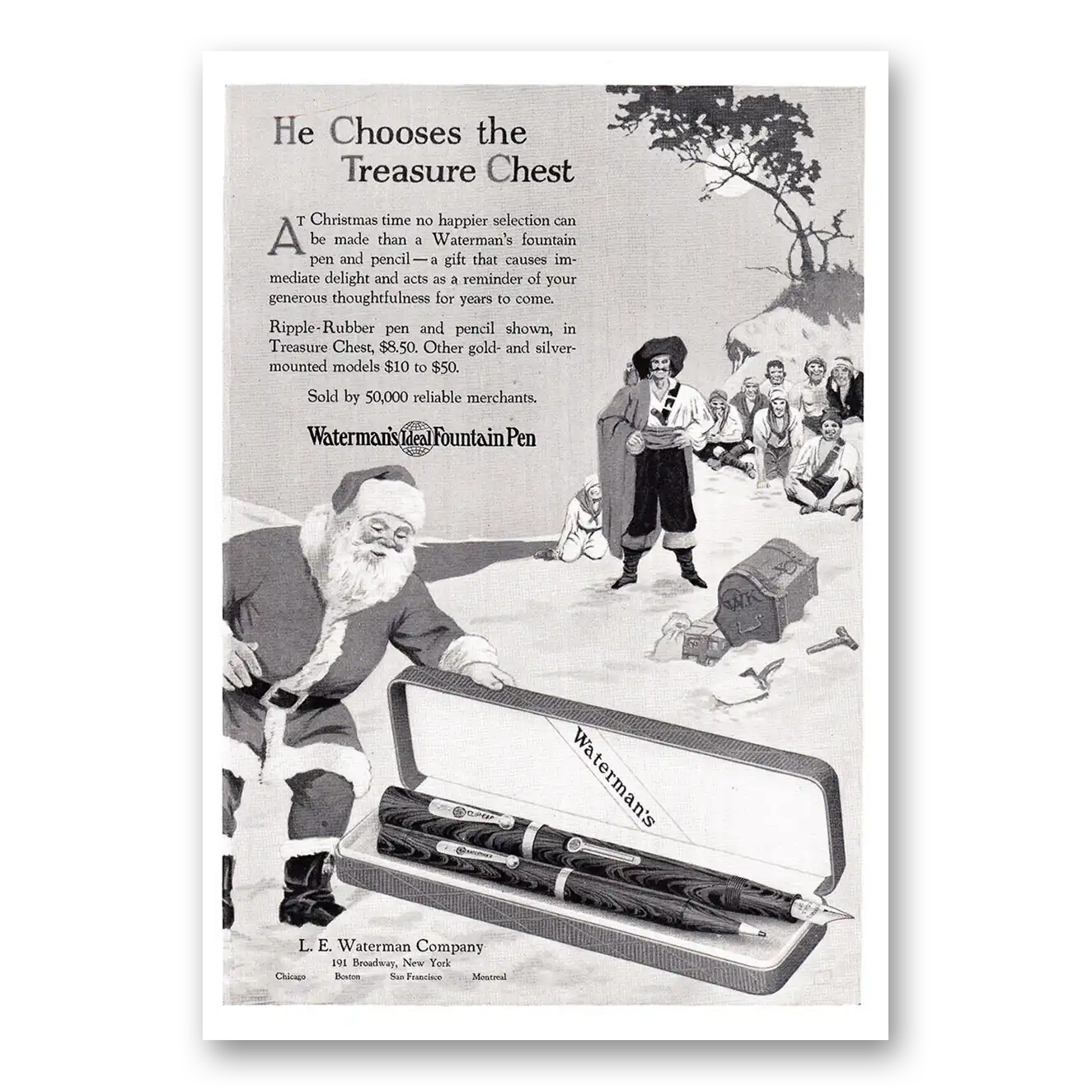 1926 Watermans Ideal Fountain Pen He Chooses the Treasure Chest Vintage Magazine Print Ad