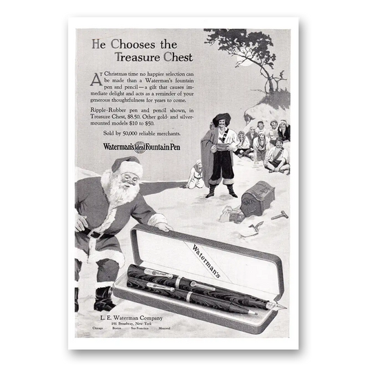 1926 Watermans Ideal Fountain Pen He Chooses the Treasure Chest Vintage Magazine Print Ad