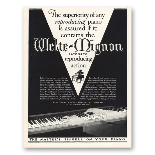 1926 Welte Mignon Reproducing Piano Welte Mignon Vintage Magazine Print Ad