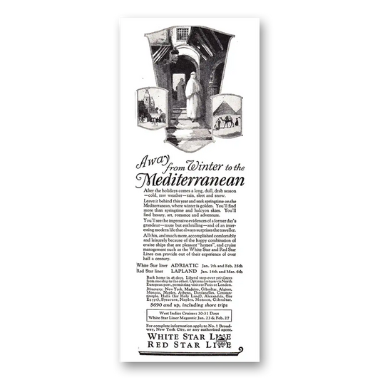 1926 White Star Line Away From Winter to the Mediterranean Vintage Magazine Print Ad