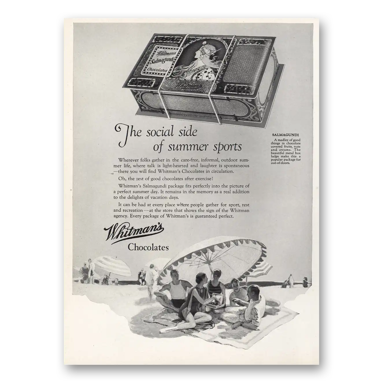 1926 Whitmans Chocolates Social Side of Summer Sports Vintage Magazine Print Ad