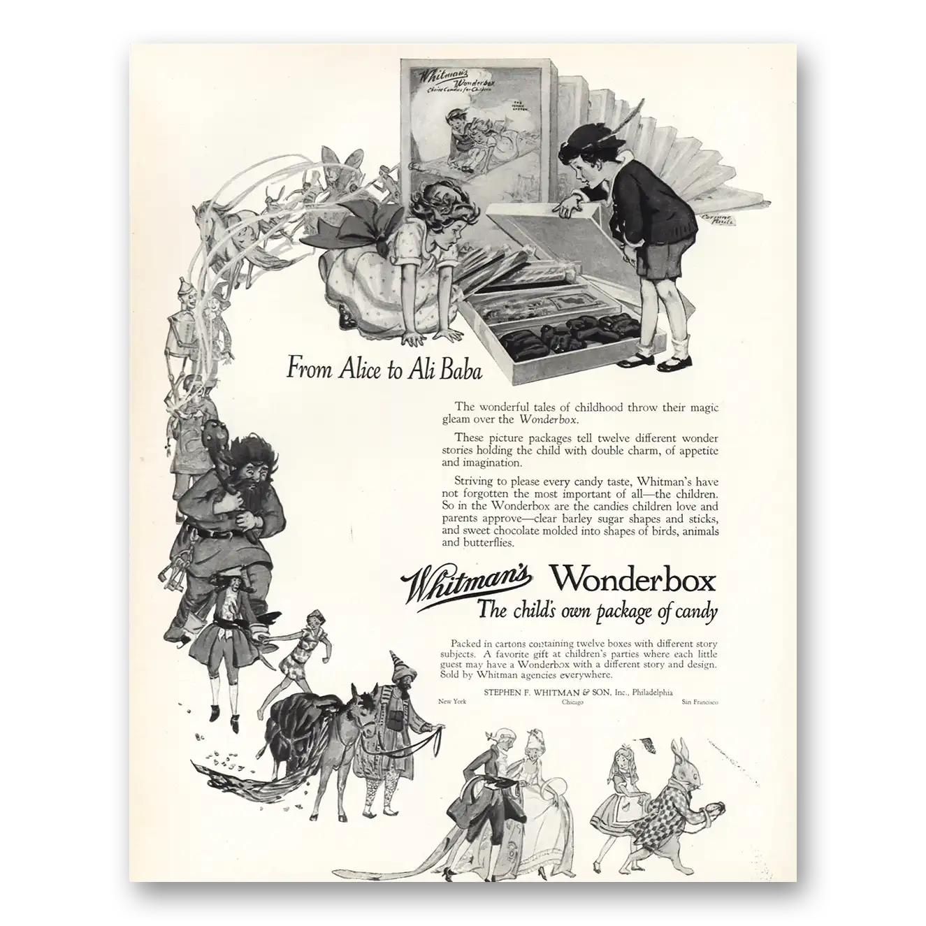 1926 Whitmans Chocolates Wonderbox From Alice to Ali Baba Vintage Magazine Print Ad