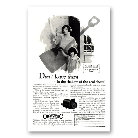 1926 Williams Oil-O-Matic Shadow of the Coal Shovel Vintage Magazine Print Ad