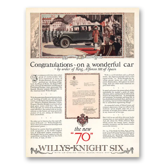 1926 Willys Knight Six King Alfonso XIII of Spain Vintage Magazine Print Ad