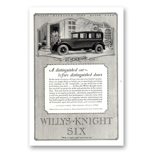 1926 Willys Knight Six Distinguished Car Before Distinguished Doors Vintage Magazine Print Ad