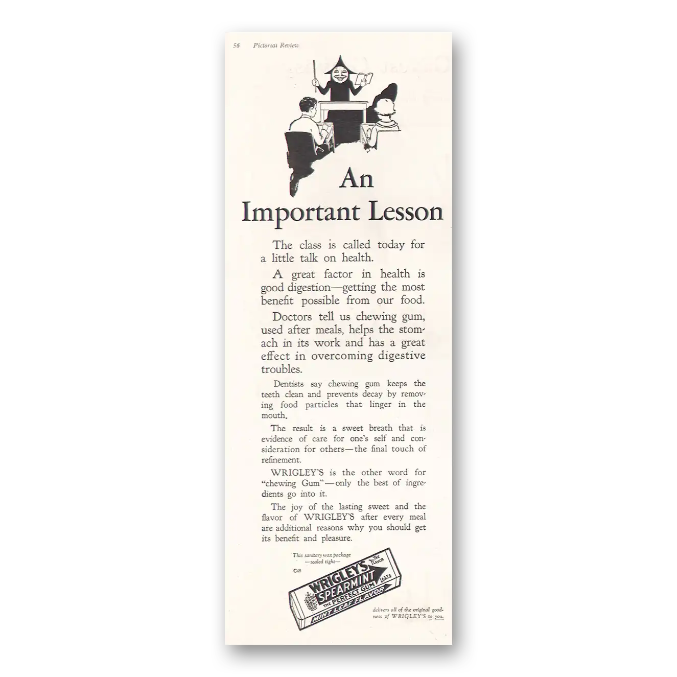 1926 Wrigleys Gum Important Lesson Vintage Magazine Print Ad