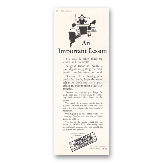 1926 Wrigleys Gum Important Lesson Vintage Magazine Print Ad