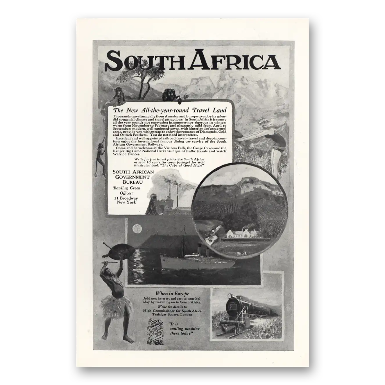 1927 South Africa All the Year Round Travel Land Vintage Magazine Print Ad