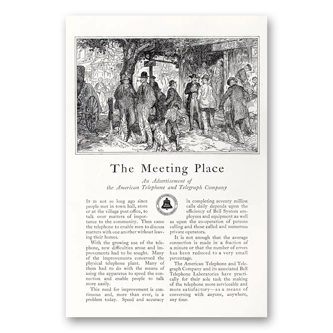 1927 American Telephone Meeting Place Vintage Magazine Print Ad