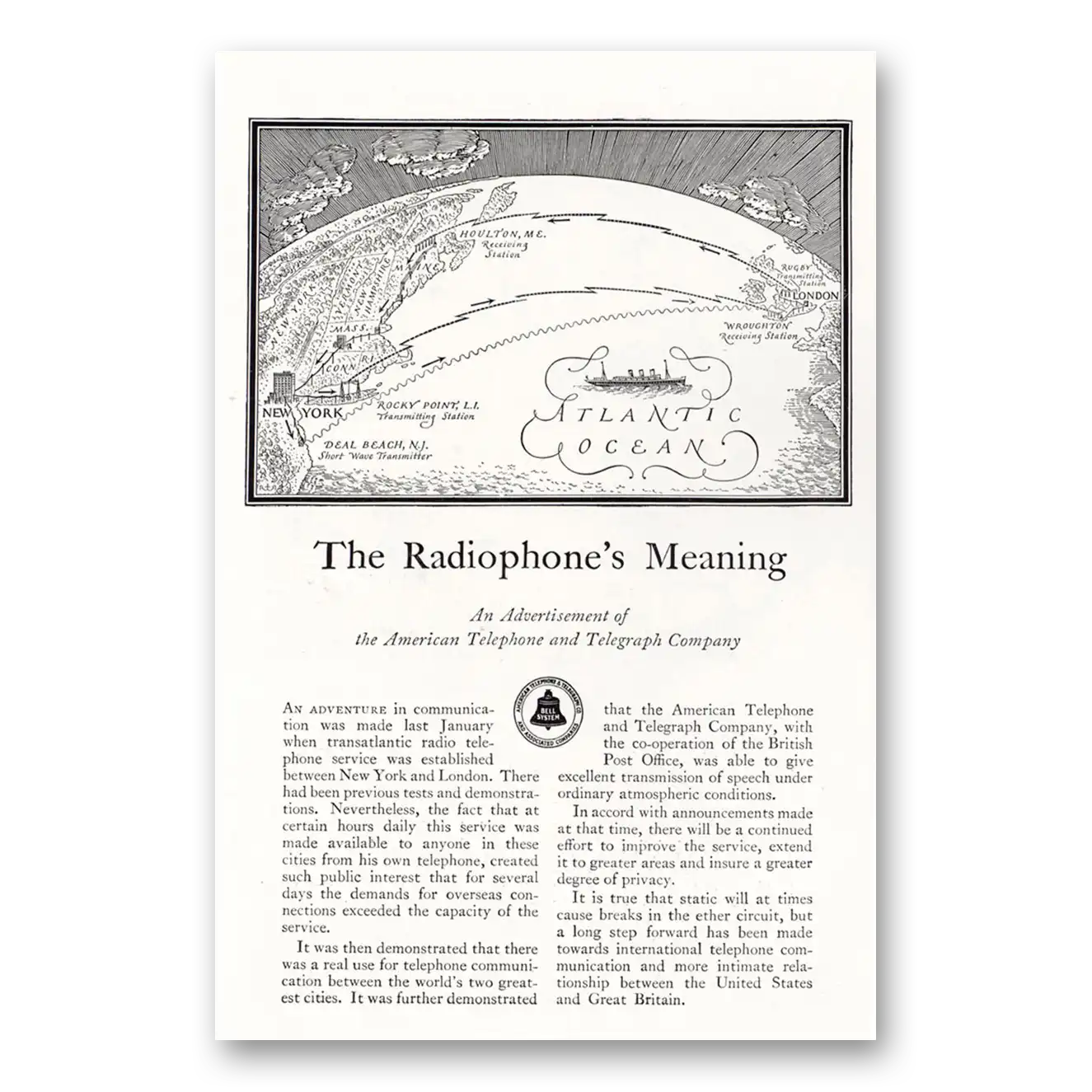 1927 American Telephone Radiophones Meaning Vintage Magazine Print Ad