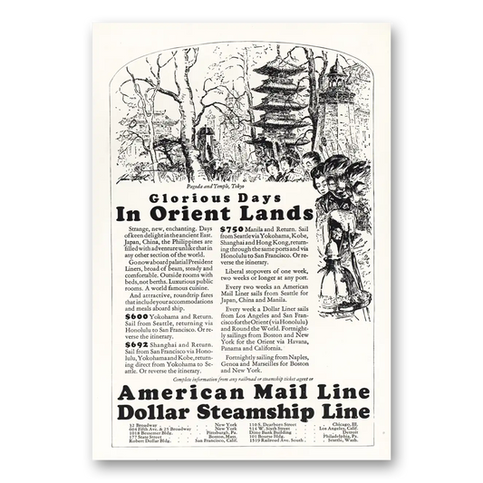 1927 Dollar Steamship Lines Glorious Days Orient Lands Vintage Magazine Print Ad