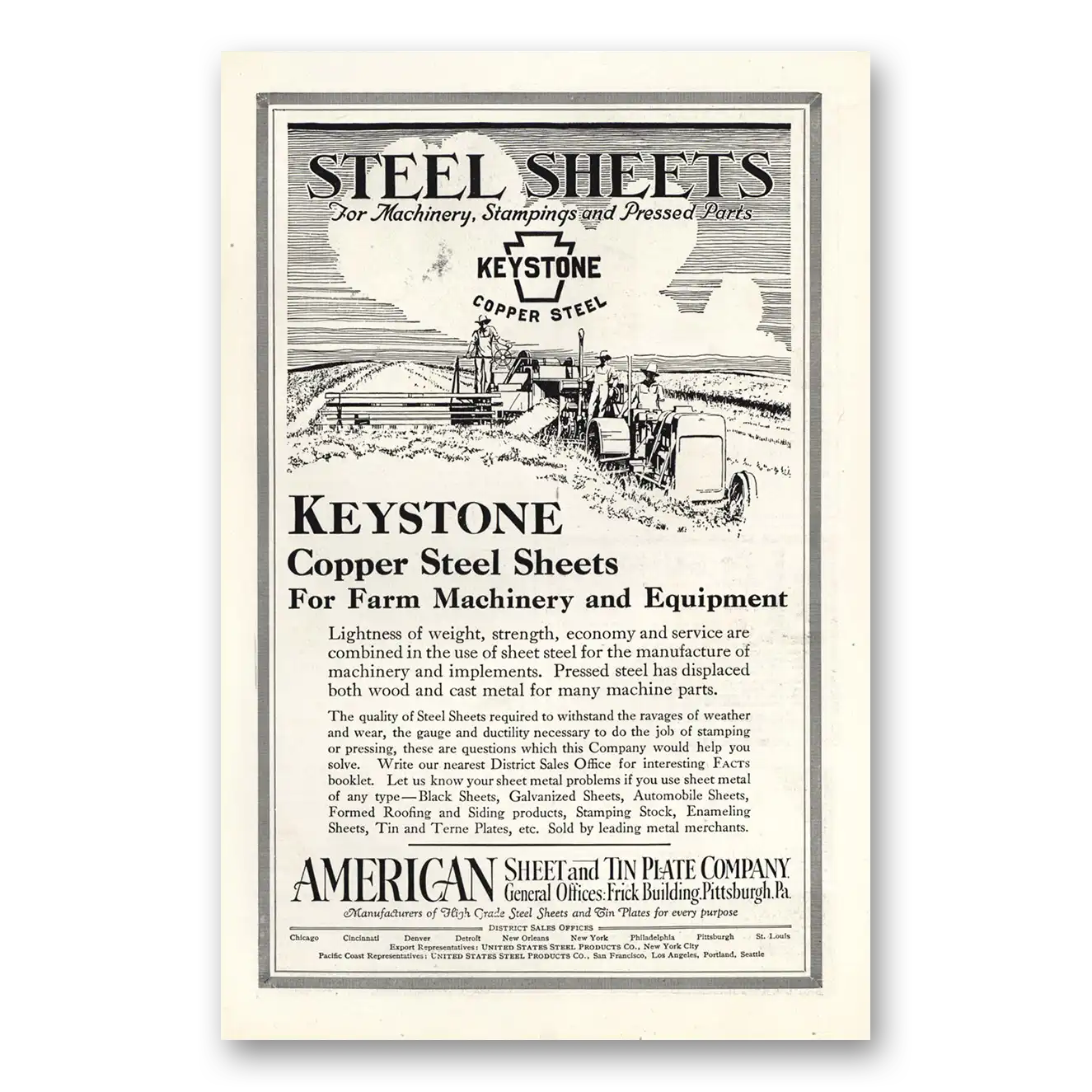 1927 Keystone Copper Steel Farm Machinery and Equipment Vintage Magazine Print Ad