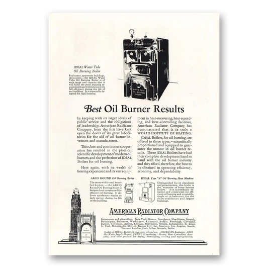 1927 American Radiator Best Oil Burner Results Vintage Magazine Print Ad