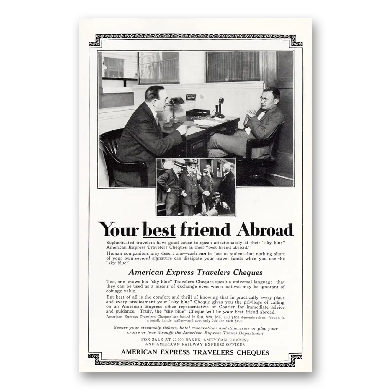 1927 American Express Your Best Friend Abroad Vintage Magazine Print Ad