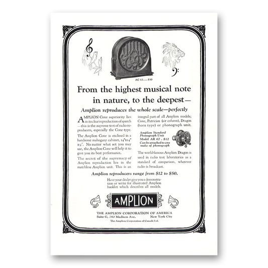 1927 Amplion Radio From the Highest Musical Note Vintage Magazine Print Ad