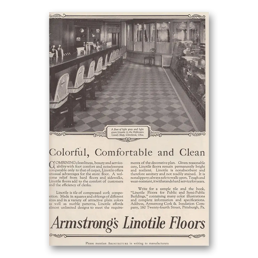 1927 Armstrong Linotile Floors Colorful Comfortable and Clean Vintage Magazine Print Ad