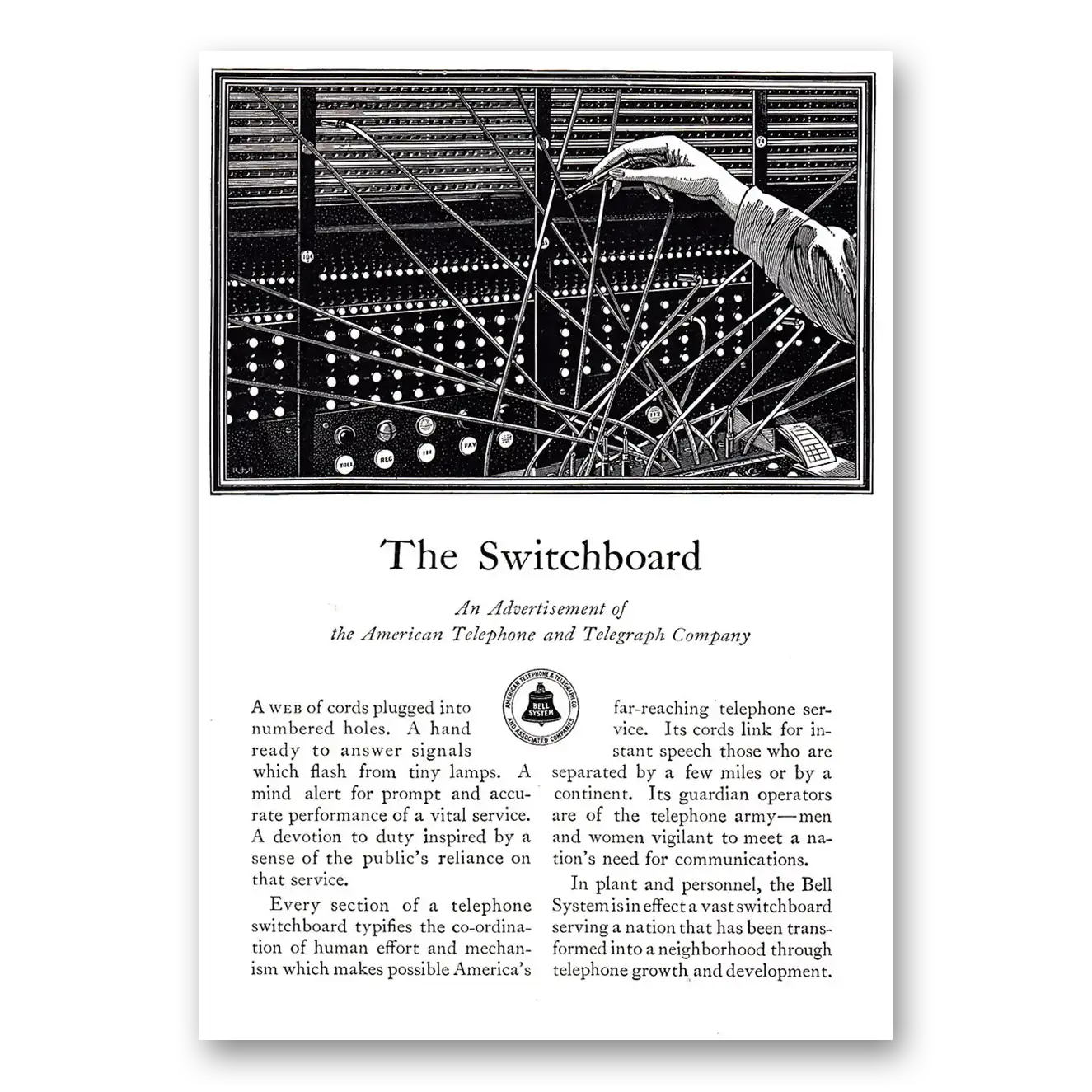 1927 American Telephone Switchboard Vintage Magazine Print Ad