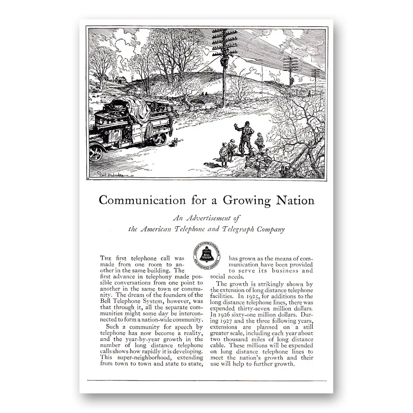 1927 American Telephone Communication for a Growing Nation Vintage Magazine Print Ad