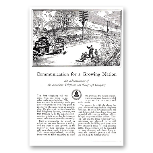 1927 American Telephone Communication for a Growing Nation Vintage Magazine Print Ad