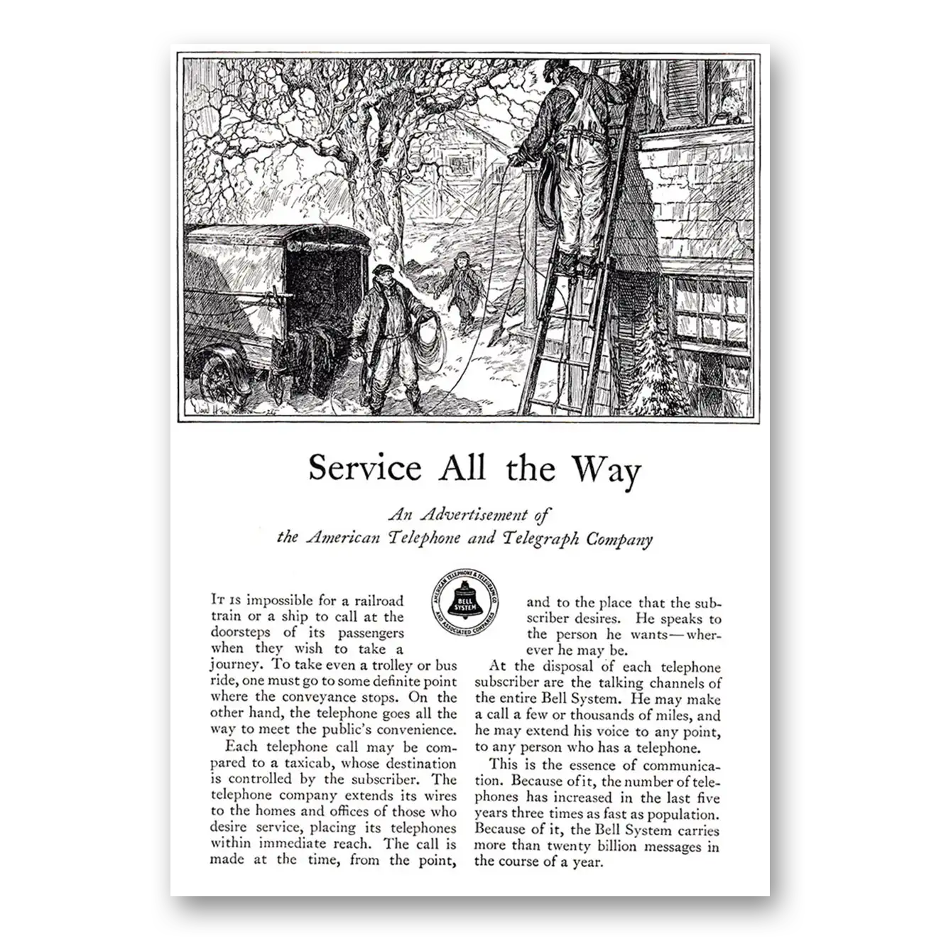 1927 American Telephone Service All the Way Vintage Magazine Print Ad