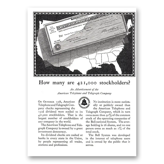 1927 American Telephone How Many Are 421000 Stockholders Vintage Magazine Print Ad