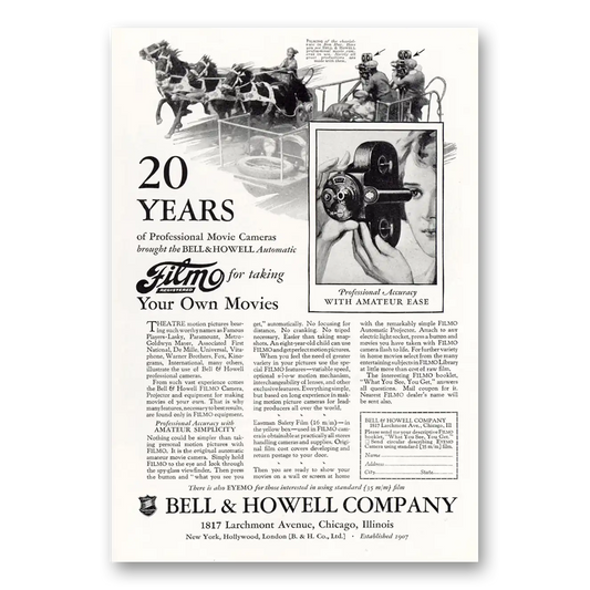 1927 Filmo Camera Chariot Race in Ben Hur Vintage Magazine Print Ad