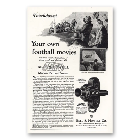 1927 Filmo Camera Your Own Football Movies Vintage Magazine Print Ad