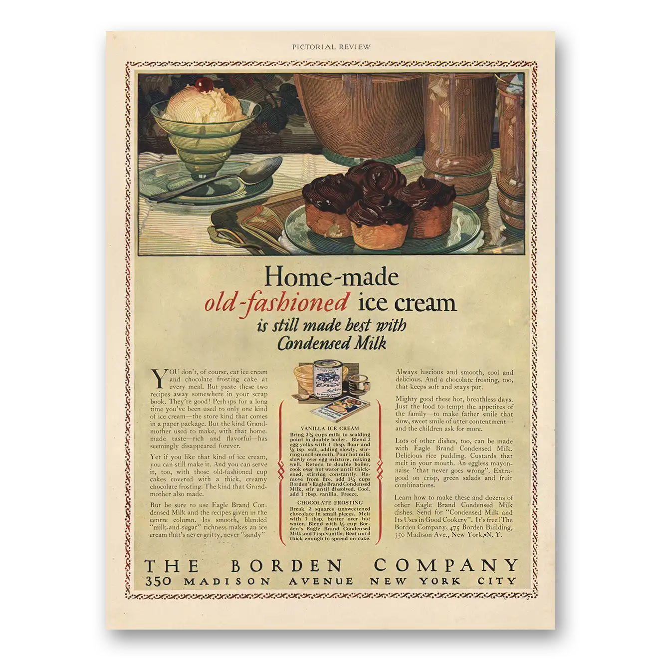 1927 Borden Old Fashioned Ice Cream Vintage Magazine Print Ad