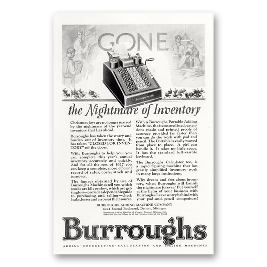 1927 Burroughs Adding Machine Nightmare of Inventory Vintage Magazine Print Ad