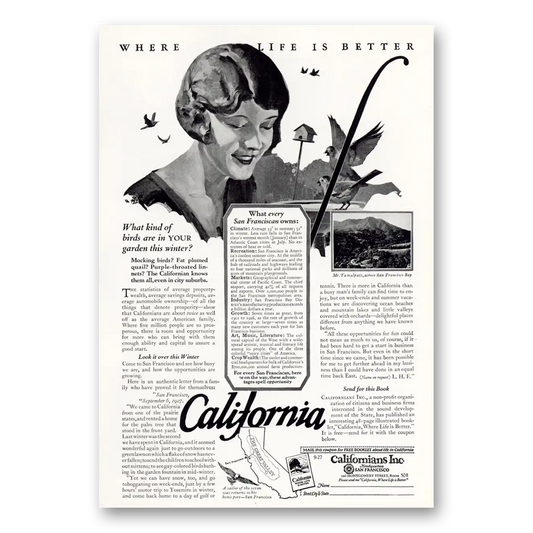 1927 California What Kind of Birds Are In Your Garden Vintage Magazine Print Ad