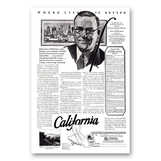 1927 California Where Life is Better Vintage Magazine Print Ad