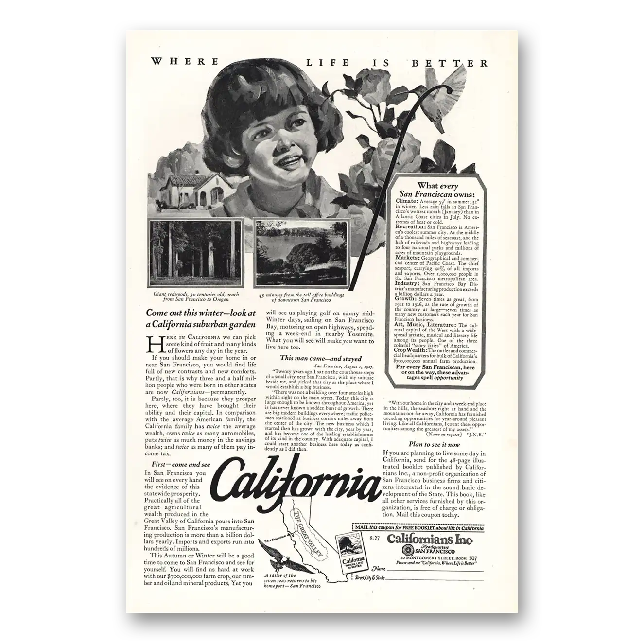 1927 California Look at a California Suburban Garden Vintage Magazine Print Ad