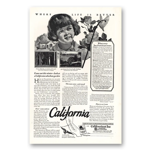 1927 California Look at a California Suburban Garden Vintage Magazine Print Ad