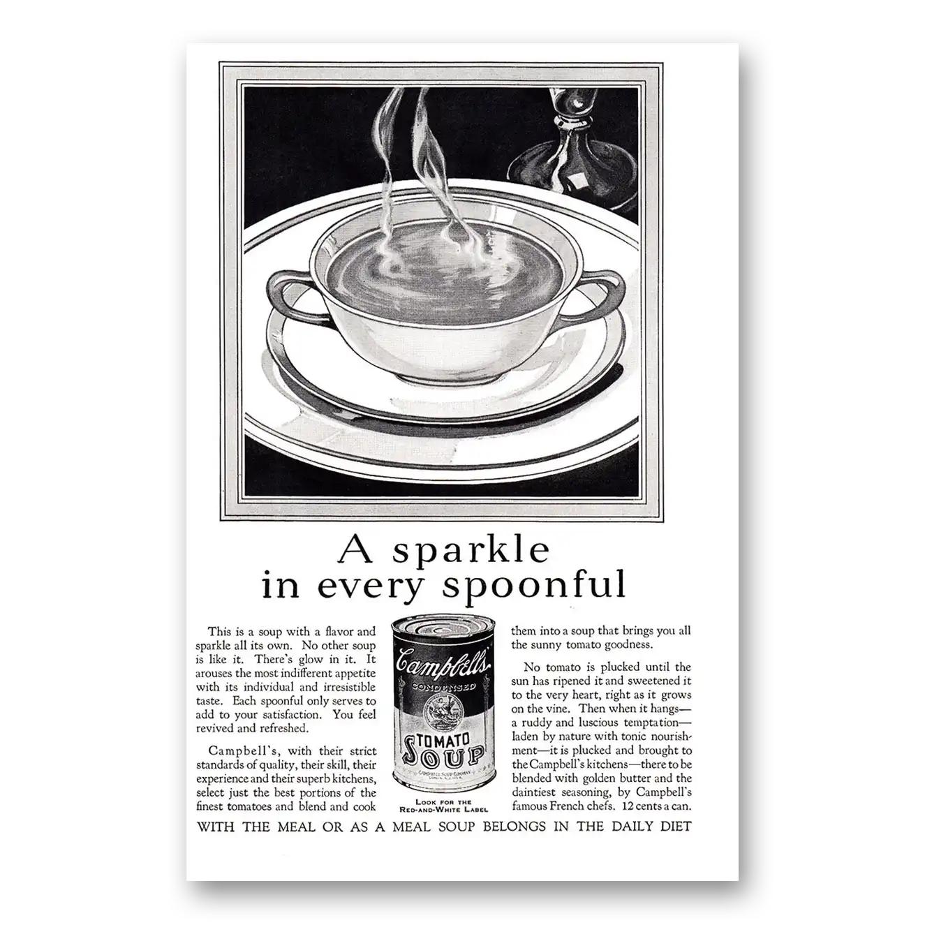 1927 Campbells Tomato Soup Sparkle in Every Spoonful Vintage Magazine Print Ad