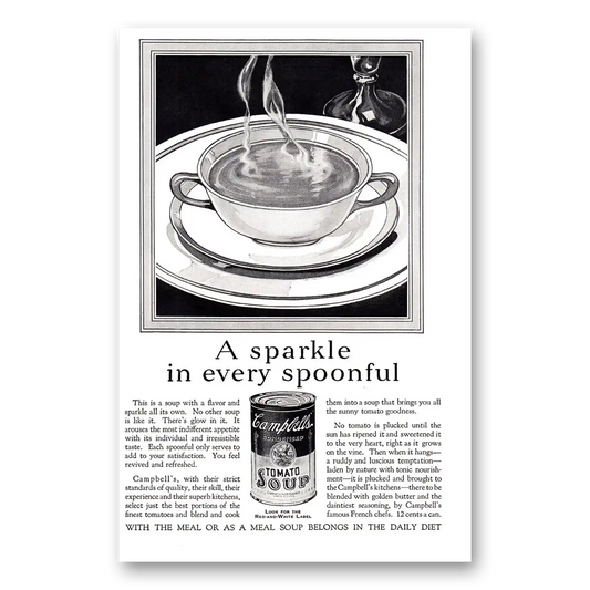 1927 Campbells Tomato Soup Sparkle in Every Spoonful Vintage Magazine Print Ad