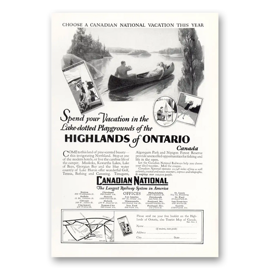 1927 Canadian National Railways Highlands of Ontario Vintage Magazine Print Ad